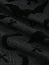 Women Halloween PUNK Mesh & Flocked Bat Off Shoulder Ruffle See-Through T-Shirt